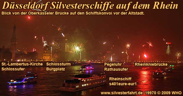 Dsseldorf Silvester auf dem Rhein, Rheinschifffahrt mit Silvesterfeuerwerk