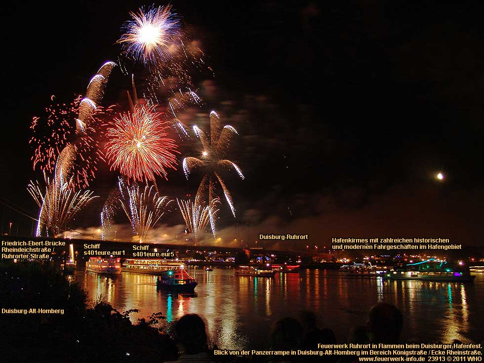 Hafenfest Duisburg am Rhein, Rheinschifffahrt zum Feuerwerk Ruhrort in Flammen