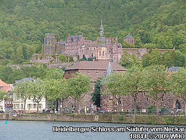 Foto vom Heidelberger Schloss am Südufer vom Neckar.